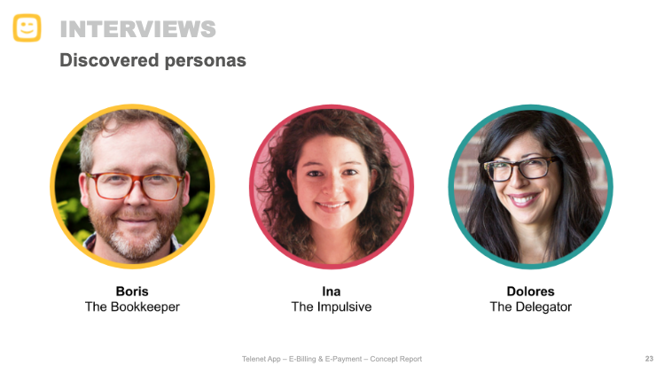 A screenshot of a presentation slide showing the 3 main personas